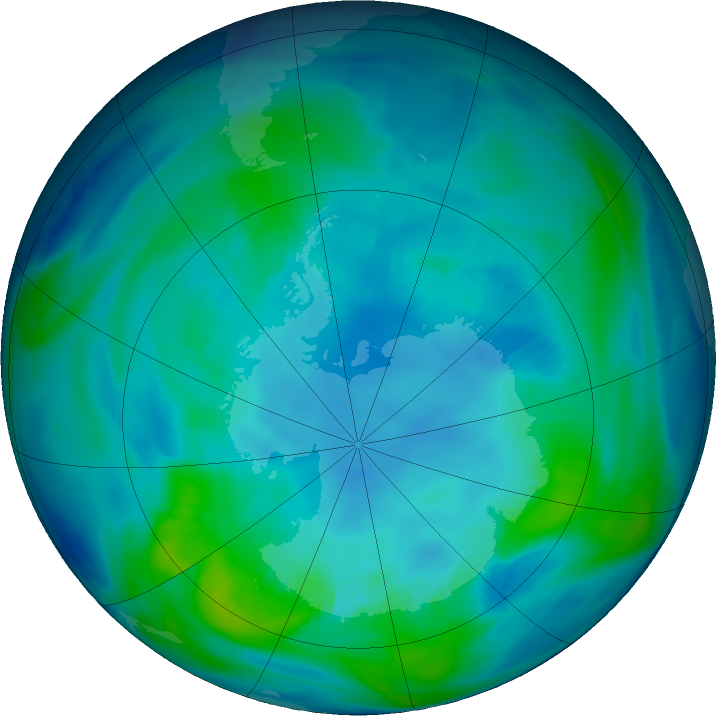 Antarctic ozone map for 29 April 2019